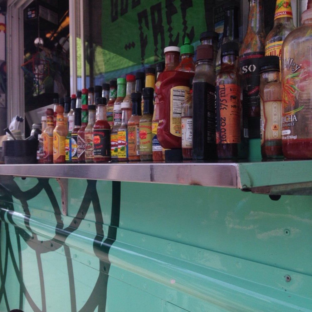 Cilantro Truck - Sooo many sauces... I think there are 3 rows. Yum - Food Trucks Near Me - Golden, Colorado