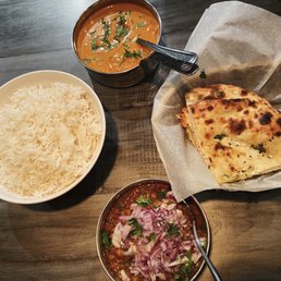 Chana Masala, Garlic Naan, Chicken Tikka Masala