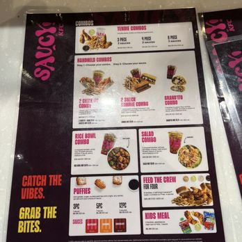 Saucy By KFC - back of menu - Fast Food Near Me - Naples, Florida