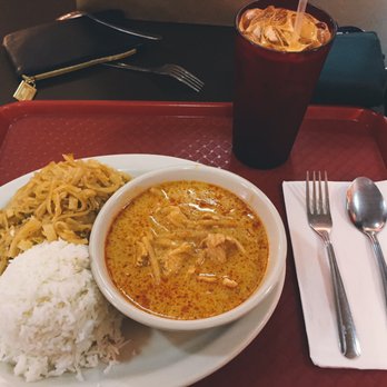 O'Char Thai - #1 combo: pad thai, red curry with chicken and a side of rice. Also ordered thai iced tea. - Thai Near Me - Bellevue, Washington O'Char Thai - #1 combo: pad thai, red curry with chicken and a side of rice. Also ordered thai iced tea. - Thai Near Me - Bellevue, Washington
