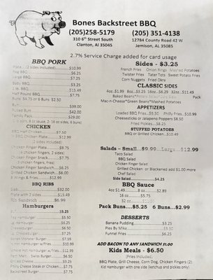 Menu photo 1 Bones Backstreet BBQ Jemison Jemison, AL