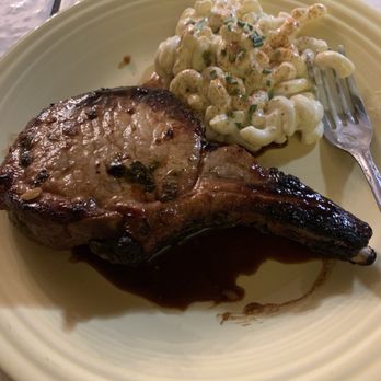Elbow Room - Kurobuto Bone-in Pork Chop Hoisin Marinated that I bought in The Market earlier - New American Near Me - Fresno, California Elbow Room - Kurobuto Bone-in Pork Chop Hoisin Marinated that I bought in The Market earlier - New American Near Me - Fresno, California