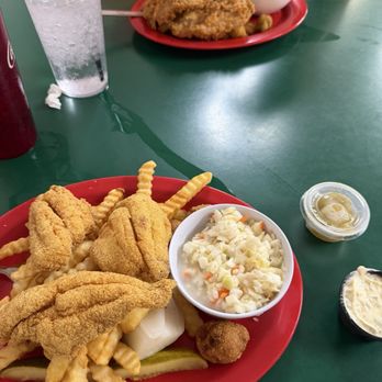 Mama B's Diner - Catfish Plate with Fried and Slaw across the table- Fried pork chop, mashed potato's and gravy, fried okra - American Near Me - Wynne, Arkansas Mama B's Diner - Catfish Plate with Fried and Slaw across the table- Fried pork chop, mashed potato's and gravy, fried okra - American Near Me - Wynne, Arkansas