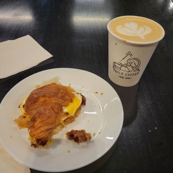 Cupla Coffee - BEC sandwich on croissant and latte - Coffee & Tea Near Me - Salt Lake City, Utah