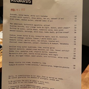 Regards - Menu - Cocktail Bars Near Me - Portland, Maine