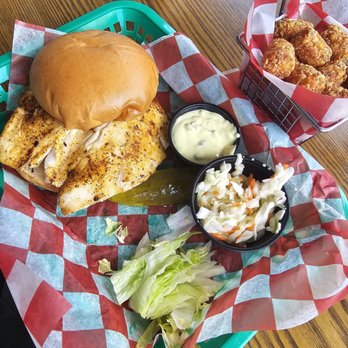 Grumpy Gary’s - Mahi Sandwich (Blackened) w/ Tater Tots - American Near Me - Dania Beach, Florida