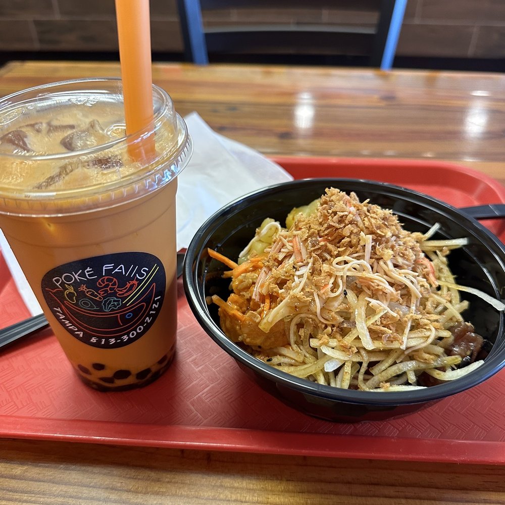 Build Your Own Poke Bowl with 2 Proteins, Bubble Tea Thai Tea Build Your Own Poke Bowl with 2 Proteins, Bubble Tea Thai Tea