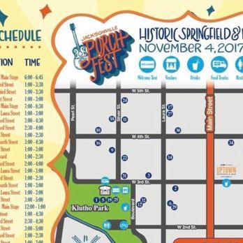 Porchfest - Printable copy of the map showing all bands, locations and performance times: http://www.jacksonvilleporchfest.org - Festivals Near Me - Jacksonville, Florida Porchfest - Printable copy of the map showing all bands, locations and performance times: http://www.jacksonvilleporchfest.org - Festivals Near Me - Jacksonville, Florida
