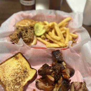 Pit Boss BBQ - BBQ Pork Sandwich (top) Rib Tips(1/2 pound) (bottom) - Barbeque Near Me - Hapeville, Georgia Pit Boss BBQ - BBQ Pork Sandwich (top) Rib Tips(1/2 pound) (bottom) - Barbeque Near Me - Hapeville, Georgia
