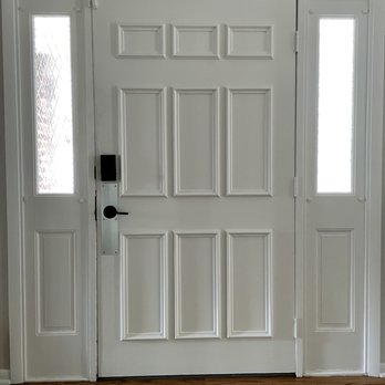 Quick Key Locksmith & Security Chicago - AFTER - installation of push plate to cover old deadbolt hole and smart lock installed - Keys & Locksmiths Near Me - Chicago, Illinois