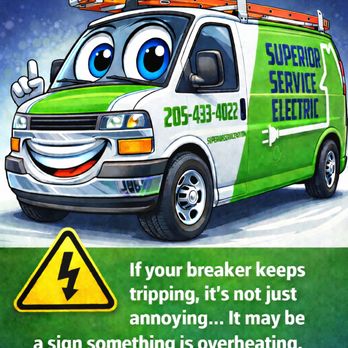 Superior Service Electric - Breaker keeps tripping? It may be a sign something is overheating. Don't ignore it--get it checked before it gets worse. - Electricians Near Me - Mount Olive, Alabama Superior Service Electric - Breaker keeps tripping? It may be a sign something is overheating. Don't ignore it--get it checked before it gets worse. - Electricians Near Me - Mount Olive, Alabama