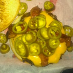 Dragon Burger! Jalapenos and peanut butter, and bacon. This is one tasty burger folks! Gotta try the new menu.