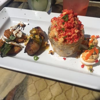 The Attic - The sampler: fried green tomato caprese, crab stuffed bacon wrapped jalapeño, original Mac & Cheetos, devilish eggs. - Breakfast & Brunch Near Me - Long Beach, California