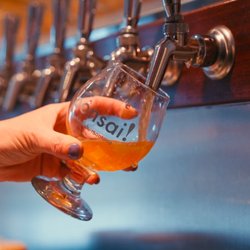 A freshly poured Bonsai beer served from the brewery's tap wall in Whitefish.