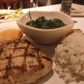 Bonefish Grill - Mahi mahi with lemon sauce on the side, spinach and rice. - Seafood Near Me - Paramus, New Jersey