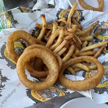 Grill-A-Burger - 50/50 fries and onion rings $9.75 - Burgers Near Me - Palm Desert, California
