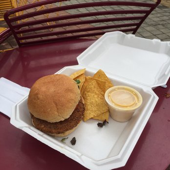 Cashew - Burger with a side of Chips and Queso - Vegan Near Me - Chattanooga, Tennessee Cashew - Burger with a side of Chips and Queso - Vegan Near Me - Chattanooga, Tennessee