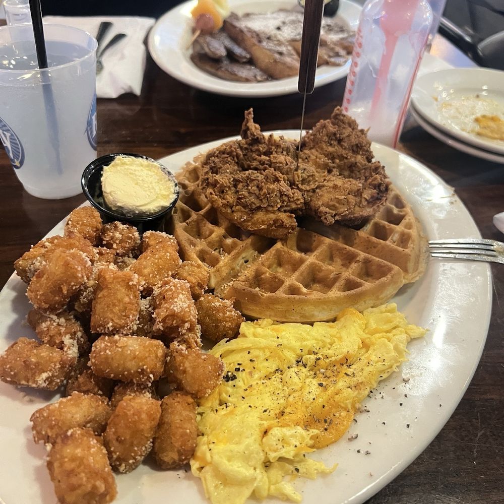 Bay Local Eatery - Chicken and waffles with garlic Parmesan tots - New American Near Me - Virginia Beach, Virginia Bay Local Eatery - Chicken and waffles with garlic Parmesan tots - New American Near Me - Virginia Beach, Virginia