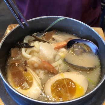 Garden Bistro - Seafood udon noodles soup, lots of seafood but is salty and the egg taste weird, maybe is rotten ? Luckily she didn't get sick - Asian Fusion Near Me - Rowland Heights, California Garden Bistro - Seafood udon noodles soup, lots of seafood but is salty and the egg taste weird, maybe is rotten ? Luckily she didn't get sick - Asian Fusion Near Me - Rowland Heights, California