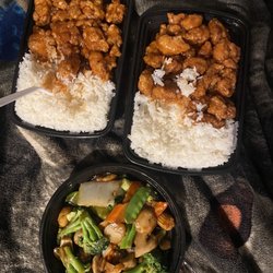 Number 1 Kitchen - General Tso chicken and a bowl of mixed vegetables.
