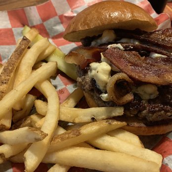 Wanglers Wagon Wheel - Black and bleu burger + regular fries. - Bars Near Me - West Branch, Michigan Wanglers Wagon Wheel - Black and bleu burger + regular fries. - Bars Near Me - West Branch, Michigan