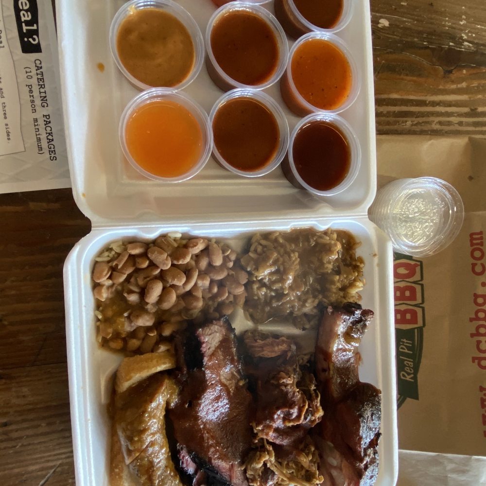 Willards Real Pit BBQ - Texas Teaser platter! Pulled pork, brisket, sausage, a meaty rib with 2 sides (dirty rice and red beans with rice) and bread for $14.99! - Barbeque Near Me - Reston, Virginia Willards Real Pit BBQ - Texas Teaser platter! Pulled pork, brisket, sausage, a meaty rib with 2 sides (dirty rice and red beans with rice) and bread for $14.99! - Barbeque Near Me - Reston, Virginia