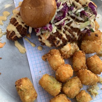 Pym Test Kitchen - Not-So-Little Chicken Sandwich and tots - Coffee & Tea Near Me - Anaheim, California