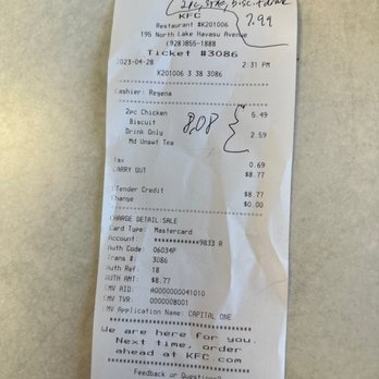 KFC - Receipt - Fast Food Near Me - Lake Havasu City, Arizona