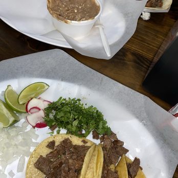 La Salsa Verde - Carne asada on corn and flour with a side of beans - Tacos Near Me - Carrollton, Texas