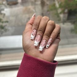 The Nail Box - Acrylic full set, French tip design, gems