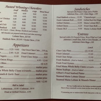 Gilbert's Chowder House - Menu options. - Seafood Near Me - Portland, Maine