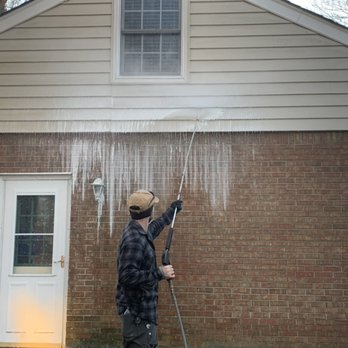 Precision Pressure Works - Pre soaping some vinyl siding with our eco friendly non toxic biodegradable chemical. - Pressure Washers Near Me Precision Pressure Works - Pre soaping some vinyl siding with our eco friendly non toxic biodegradable chemical. - Pressure Washers Near Me
