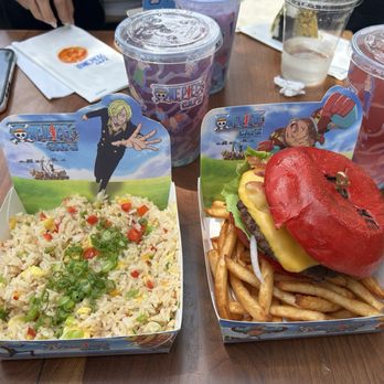 One Piece Cafe - fried rice, burger, pea flower lemonade, fruit punch, ube horchata - Themed Cafes Near Me - Los Angeles, California