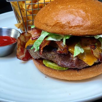 Heritage Restaurant & Bar - Heritage Burger with fries ($21) + ($3) bacon - New American Near Me - San Francisco, California