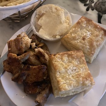 Everson Royce Bar - Chicken (bbq) non fried and biscuits. Honey butter. Biscuits were good but the chicken weirdly overly salty - Bars Near Me - Los Angeles, California Everson Royce Bar - Chicken (bbq) non fried and biscuits. Honey butter. Biscuits were good but the chicken weirdly overly salty - Bars Near Me - Los Angeles, California