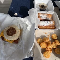 Frisco Sandwich Company - Hashbrowns, French toast sticks, BEC on an English muffin