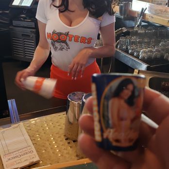 Hooters - CUSTOM SHOT GLASS WITH THE HOOTERS MODEL - American Near Me - Weston, Florida