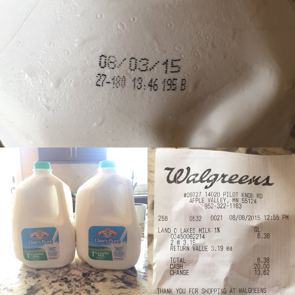 Walgreens - two bottles of milk and a receipt - Drugstores Near Me - Apple Valley, Minnesota Walgreens - two bottles of milk and a receipt - Drugstores Near Me - Apple Valley, Minnesota
