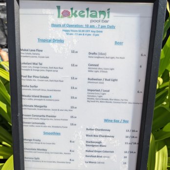 Lokelani Pool Bar - Menu, 1 of 2. Drinks. - Cocktail Bars Near Me - Lahaina, Hawaii