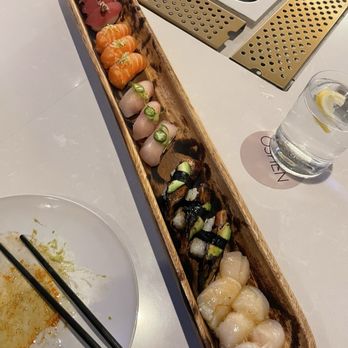 Oshen - Tuna Nigiri Salmon Nigiri Yellow Tail Nigiri Scallop Nigiri Eel Nigiri - Sushi Bars Near Me - Charlotte, North Carolina Oshen - Tuna Nigiri Salmon Nigiri Yellow Tail Nigiri Scallop Nigiri Eel Nigiri - Sushi Bars Near Me - Charlotte, North Carolina