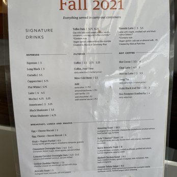 Ceremony Coffee Roasters - Harbor Point - The menu in late-October 2021 - Coffee & Tea Near Me - Baltimore, Maryland