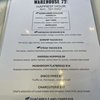 Warehouse 72 - Happy Hour menu - American Near Me - Irvine, California Warehouse 72 - Happy Hour menu - American Near Me - Irvine, California
