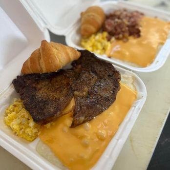 B’s Soul Creations Breakfast - steak, eggs, corn, and croissants - Breakfast & Brunch Near Me - North Charleston, South Carolina B’s Soul Creations Breakfast - steak, eggs, corn, and croissants - Breakfast & Brunch Near Me - North Charleston, South Carolina