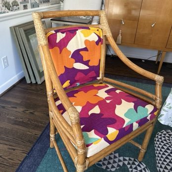 AS Designs - Missoni Fiesta fabric on McGuire DR chairs - Furniture Reupholstery Near Me