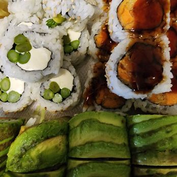 Nikki Sushi & Steak - Asparagus cream cheese roll, sweet potato roll and Vegetable Green Dragon roll - Sushi Bars Near Me - Beaverton, Oregon Nikki Sushi & Steak - Asparagus cream cheese roll, sweet potato roll and Vegetable Green Dragon roll - Sushi Bars Near Me - Beaverton, Oregon