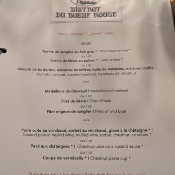 Bistrot du Bœuf Rouge - Special game menu - French Near Me - Geneva, GE