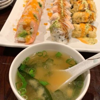 Sushi UNI - Pink lady roll, Tiger roll, Dynamite roll, and Miso Soup - Sushi Bars Near Me - Lenexa, Kansas Sushi UNI - Pink lady roll, Tiger roll, Dynamite roll, and Miso Soup - Sushi Bars Near Me - Lenexa, Kansas