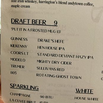 Harrington's Bar and Grill - Irish Pub - Beer menu. Two dollars off for happy hour. - Pubs Near Me - San Francisco, California