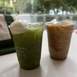 Matcha plover & Espresso latte with 2 extra shots