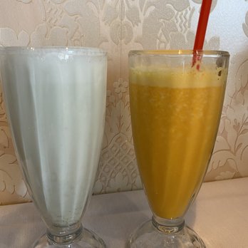 Bay Leaf Indian Kitchen - Salt Mint Lassi on the left and Mango Lassi on right - Indian Near Me - Fresno, California